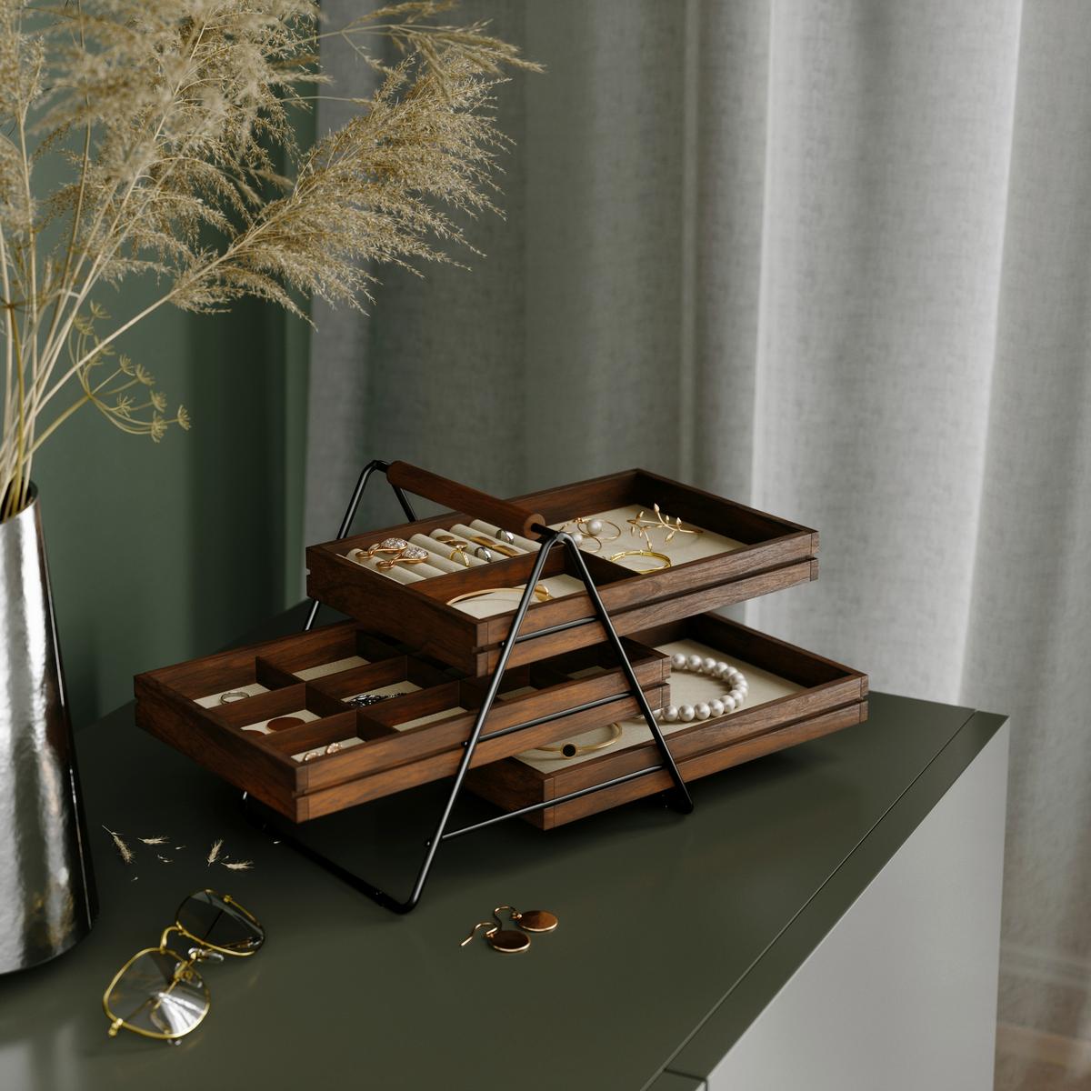 Schmuckkästchen Schwarz/Walnussfarben - Walnussfarben/Schwarz, Basics (18/20/28cm) - Umbra