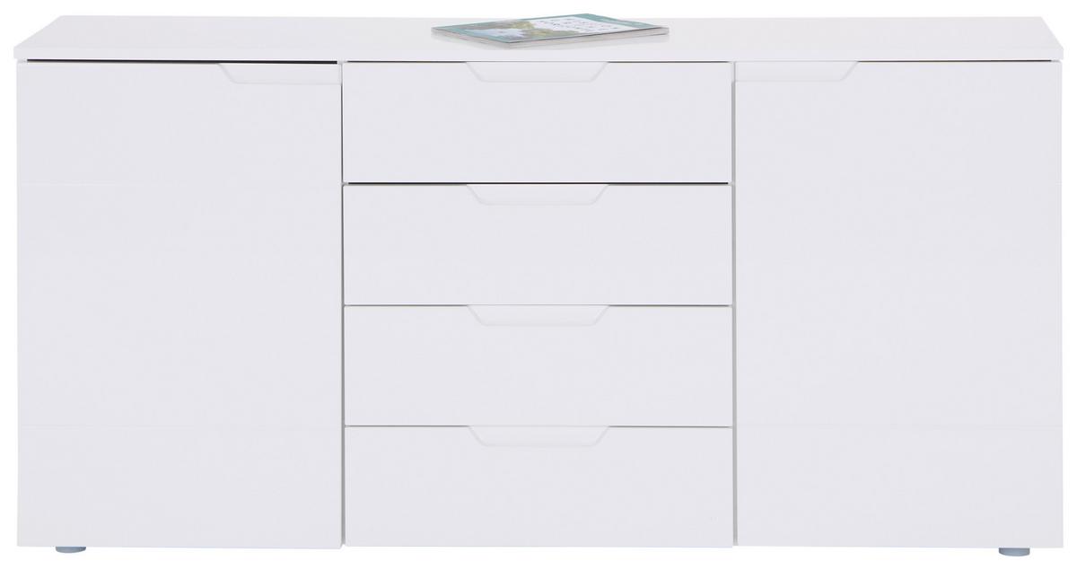 Comodă HILTON - alb/alb lucios intens, Modern, material pe bază de lemn (160/81,4/40cm) - Modern Living