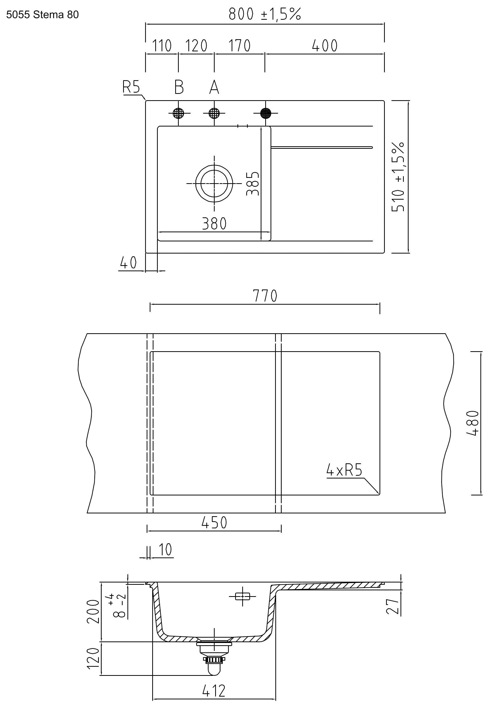 Spüle Stema80 Weiß ca. 80x51cm - Weiß, MODERN (80/51cm) - Systemceram