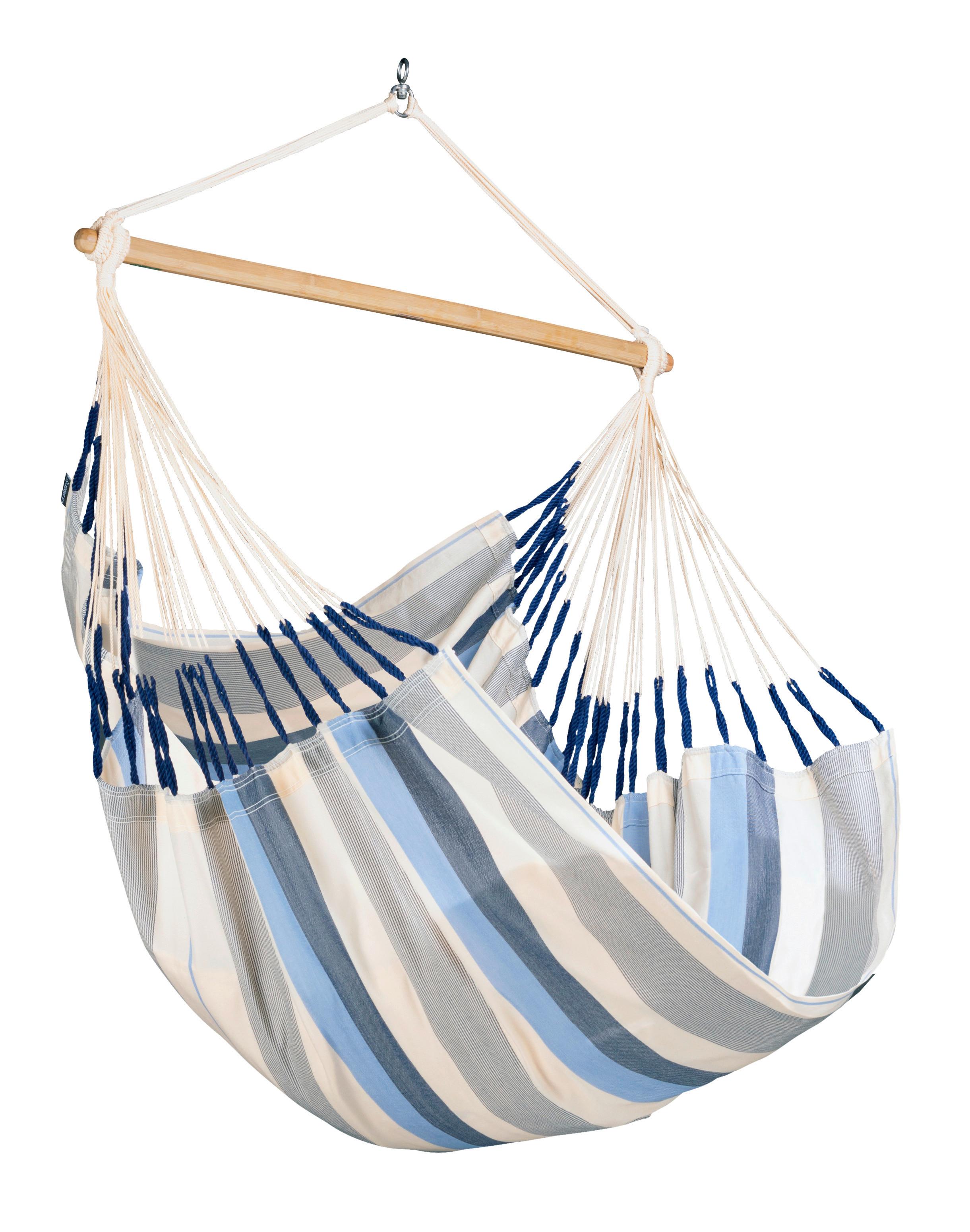Hängesessel Comfort Hammock Echtholz ca. 110x160x180 cm - Weiß/Dunkelblau, KONVENTIONELL, Holz/Textil (110/160/180cm) - La Siesta