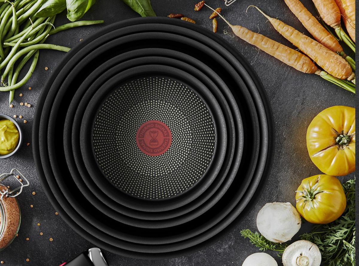 ZESTAW PATELNI L76491 TEFAL - ciemnoszary, Basics, metal/szkło (32,5/32,5/24cm) - Tefal