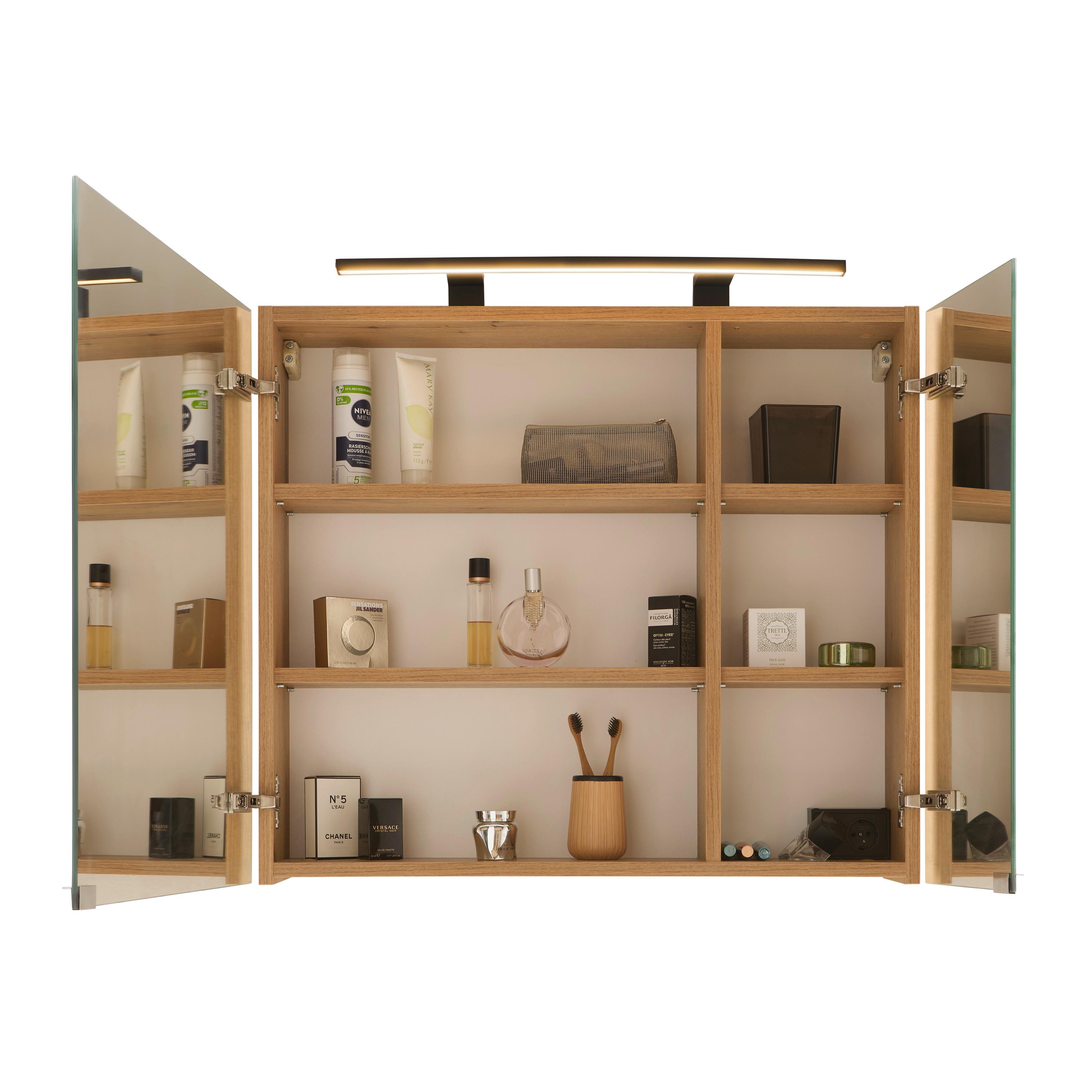 SPEGELSKÅP ARIS -EXKLUSIV- - svart/ekfärgad, Modern, metall/trämaterial (80/70/20cm) - Mömax