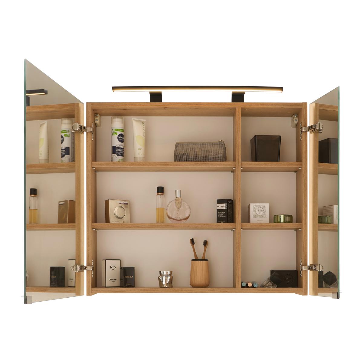 Spiegelschrank Aris Eichefarben - Eichefarben/Schwarz, MODERN, Glas/Holzwerkstoff (80/70/20cm) - Mömax