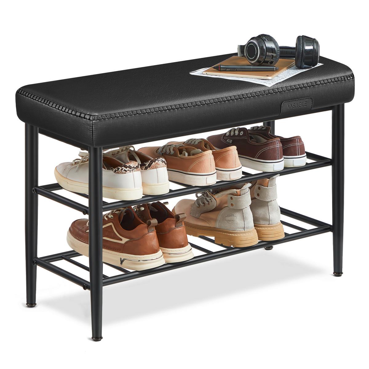 Schuhbank in Schwarz, Lederlook ca. 80x50x30 cm - Schwarz, Trend, Textil/Metall (80/50/30cm) - MID.YOU