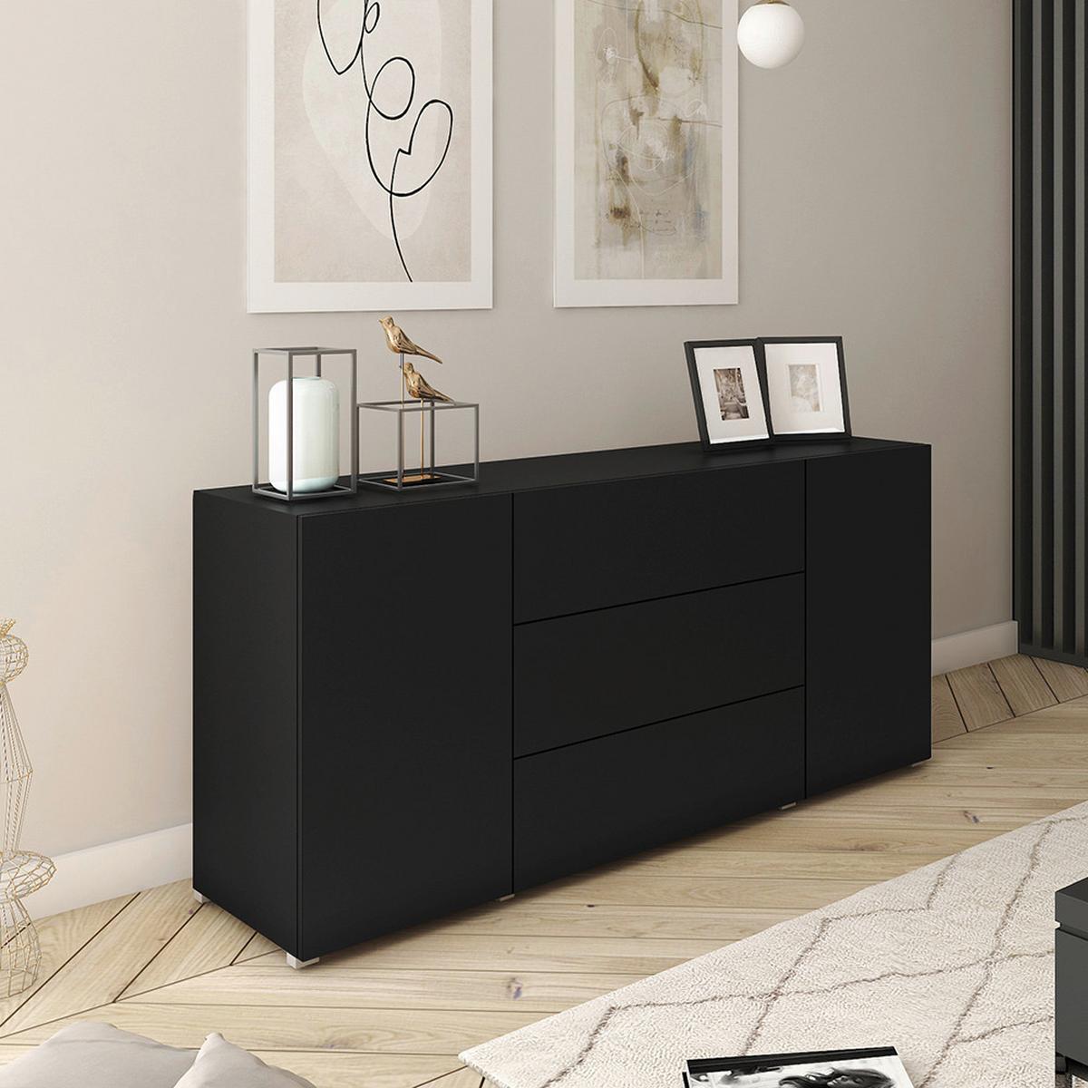 Sideboard Berlin 150 Schwarz ca. 150x68x38,5cm - Schwarz/Grau, Design, Holzwerkstoff/Kunststoff (150/68/38,5cm) - P & B