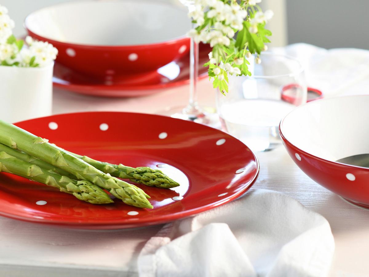 Jedilni Servis Polka Dots, 12-Delni - rdeča/bela, Basics, keramika - Creatable