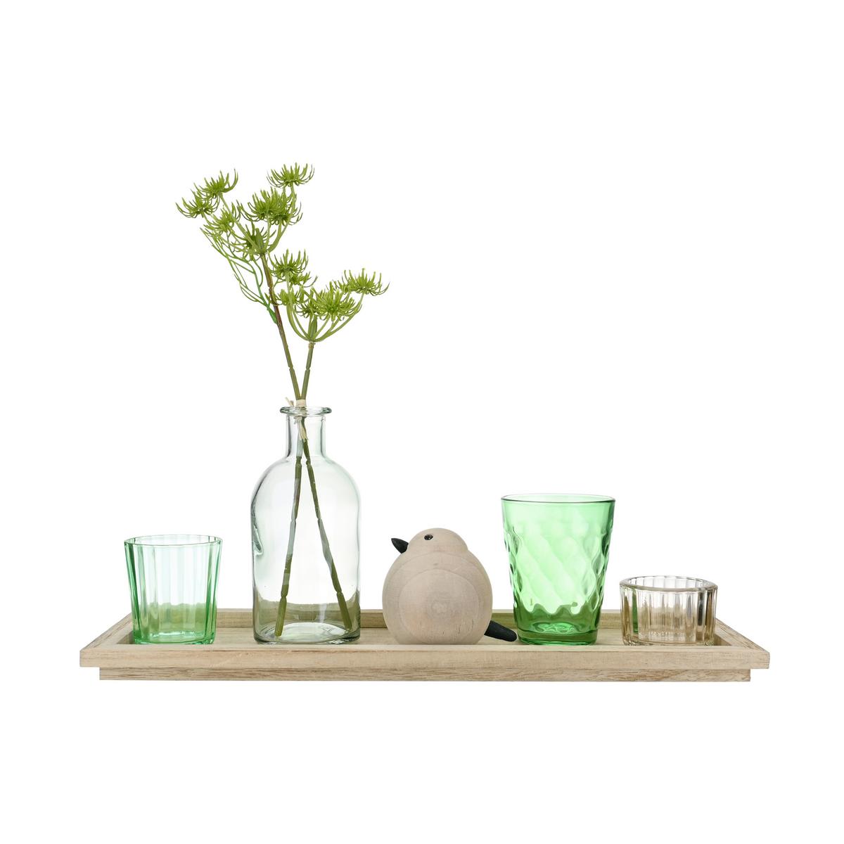 Kerzenteller Birdy in Grün/Naturfarben - Multicolor, MODERN, Glas/Holz (36/27/12,5cm) - Modern Living