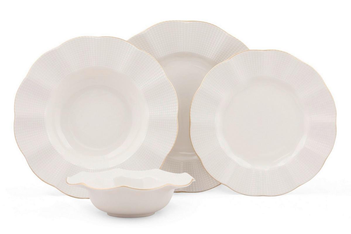 SERWIS OBIADOWO-ŚNIADANIOWY MLN24Y214R520 - kremowy/kolor złoty, Basics, ceramika