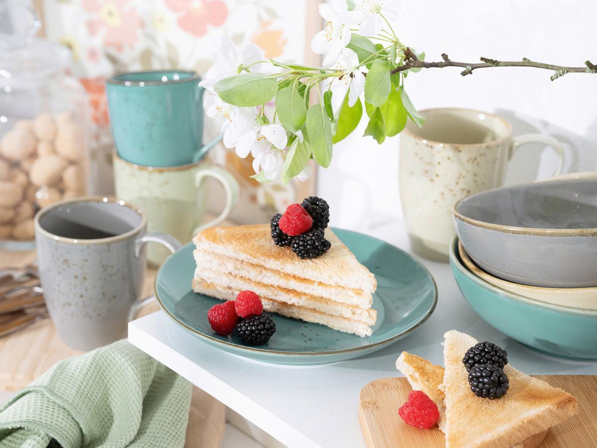 Kombiservice Nature in Grün/Blau, 16-teilig - Sandfarben/Blau, Trend, Keramik - Creatable