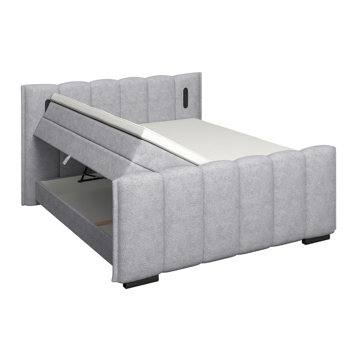 Boxspring Krevet Elysia - svijetlo siva/crna, Trend, drvni materijal/drvo (160/200cm) - Premium Living