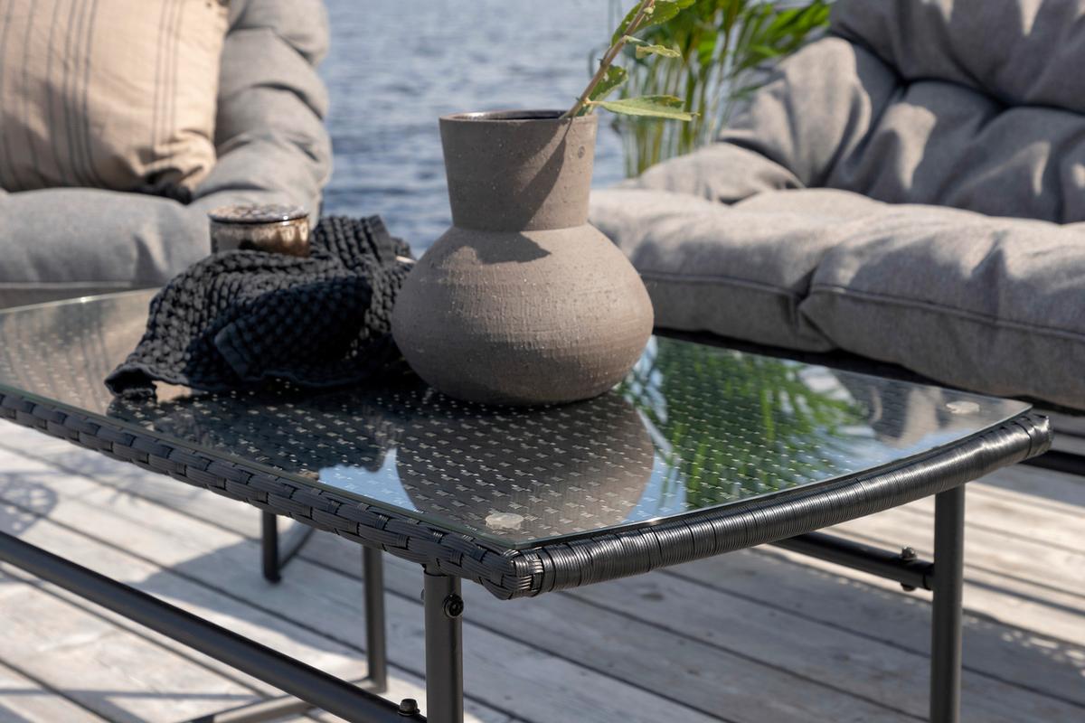 Loungegarnitur Tina 4-tlg. Grau/Schwarz - Schwarz/Grau, KONVENTIONELL, Kunststoff/Textil - Gardenson