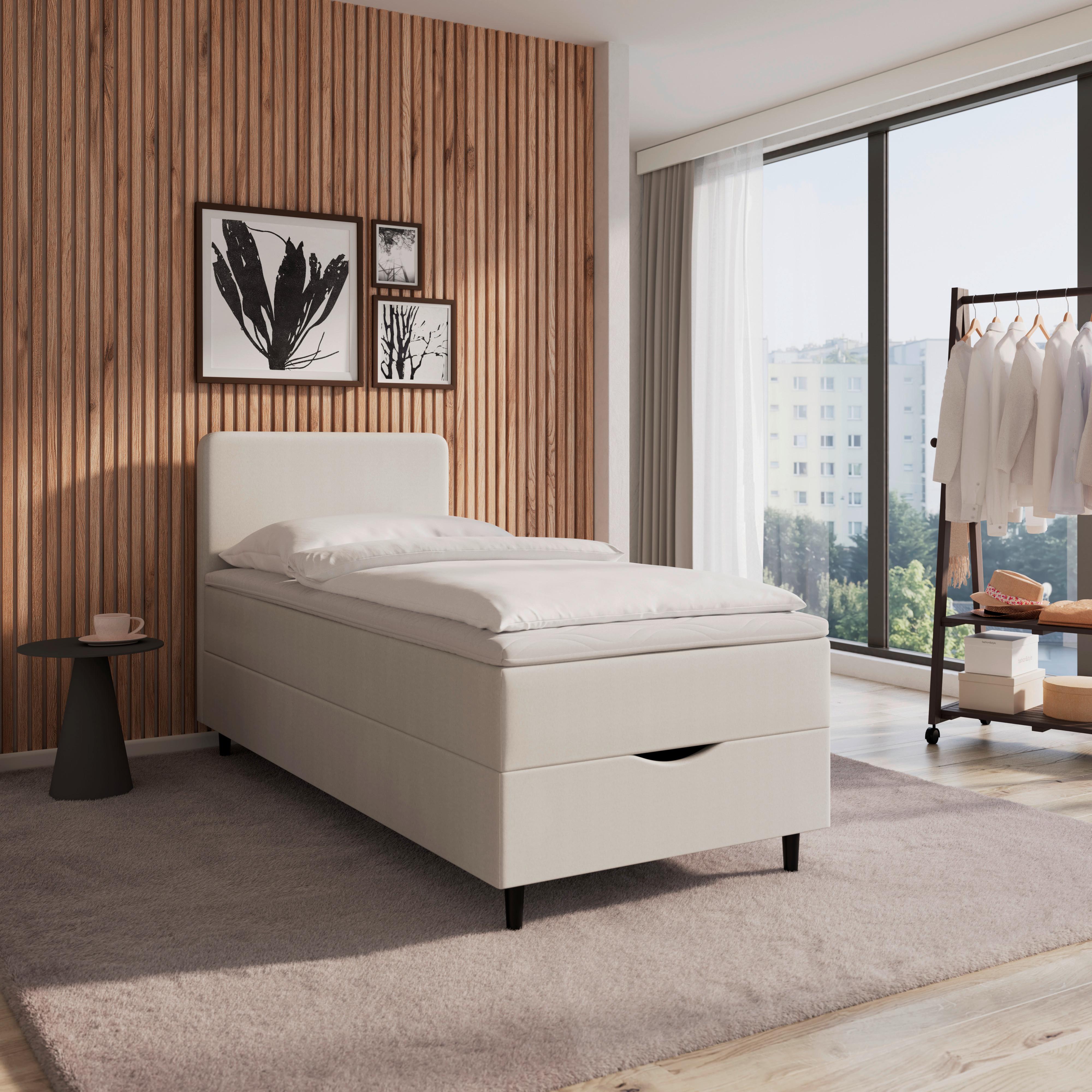 Box Ágy Krém Vida - krém, Modern, textil/fa (90/200cm) - Bessagi Home