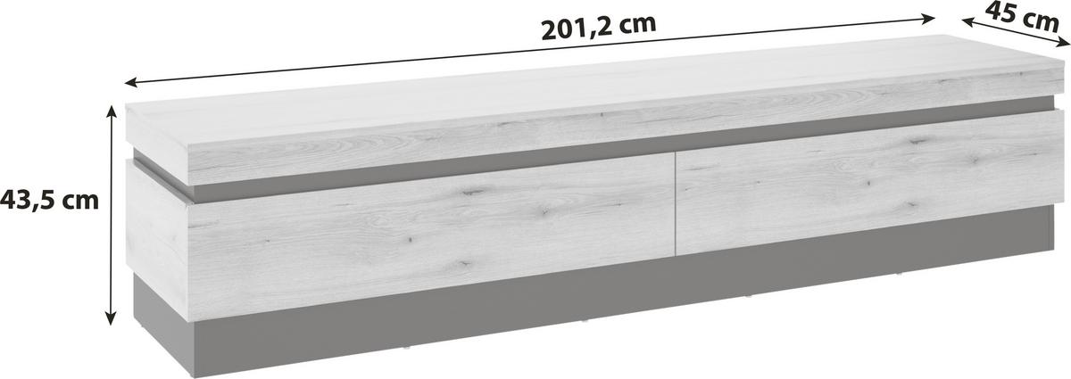 Comodă TV CORTE - culoare lemn stejar/gri, Trend, material pe bază de lemn (201,2/43,5/45cm) - Modern Living