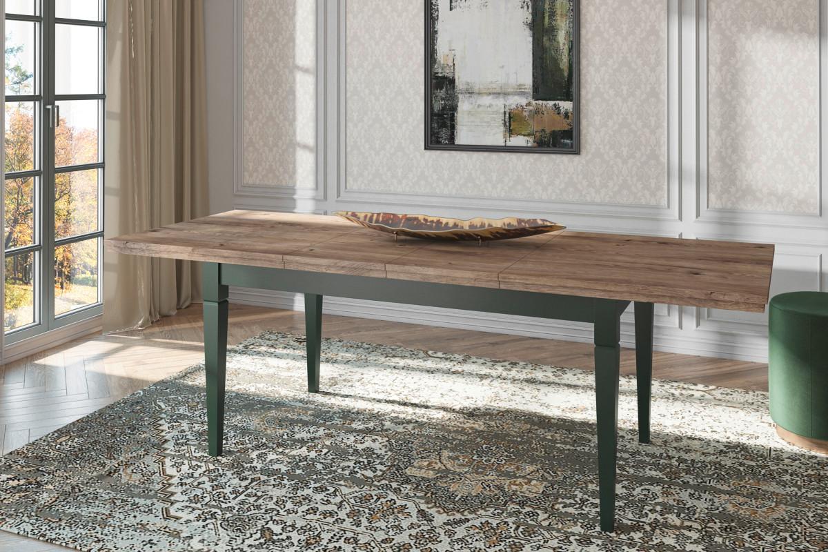 Étkezőasztal Evora - tölgyfa/zöld, Design, faalapú anyag (160/79/90cm)