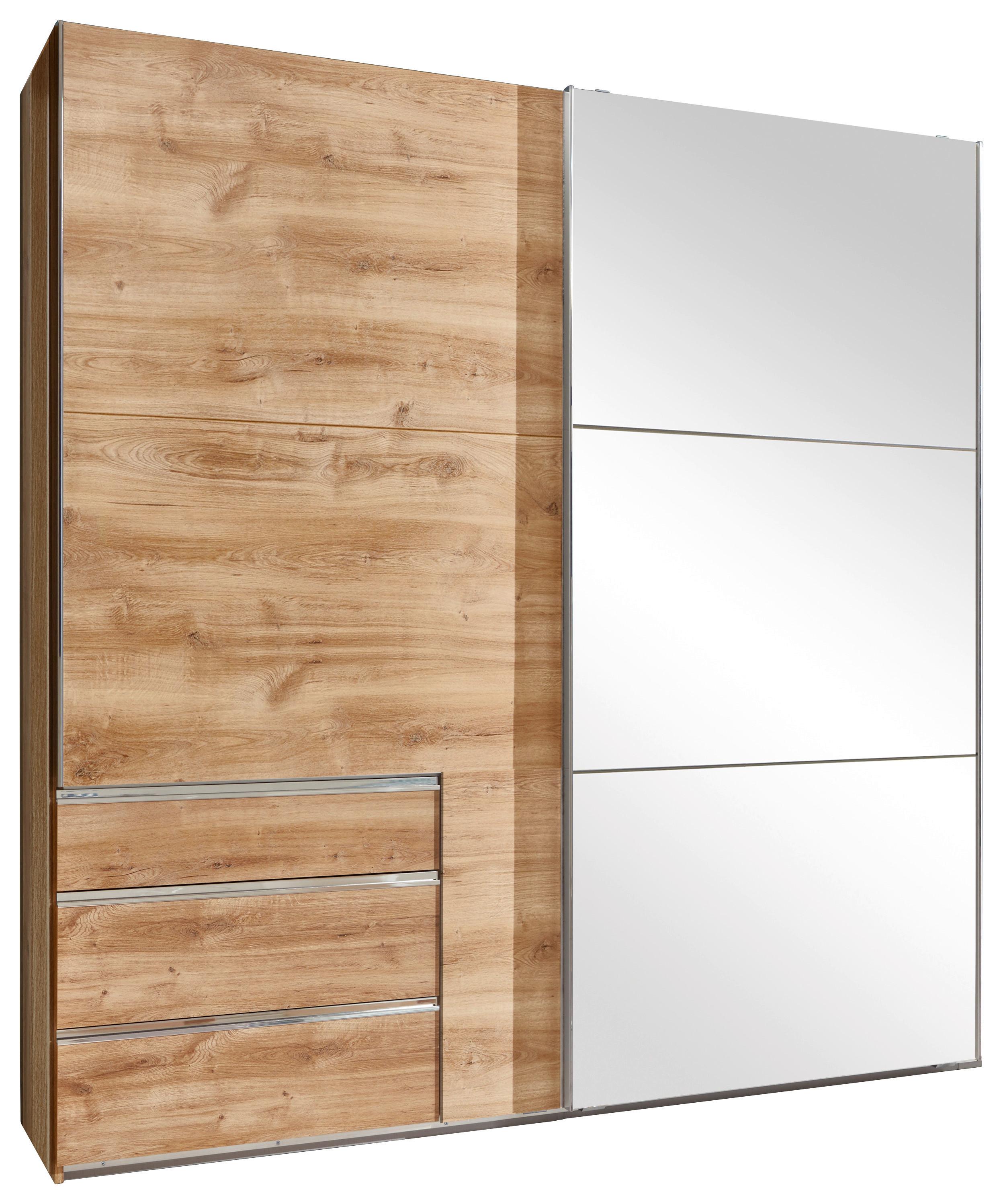 Ormar S Kliznim Vratima Level 36a - boje hrasta/boje kroma, Moderno, staklo/drvni materijal (200/216/65cm) - Modern Living