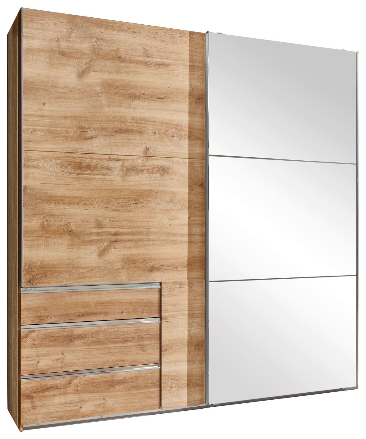 Ormar S Kliznim Vratima Level 36a - boje hrasta/boje kroma, Moderno, staklo/drvni materijal (200/216/65cm) - Modern Living