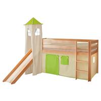 Igralna Postelja Kasper, 90x200, Zelena, Tobogan, Stolp - barve bora/zelena, Natur, les (90/200cm) - MID.YOU