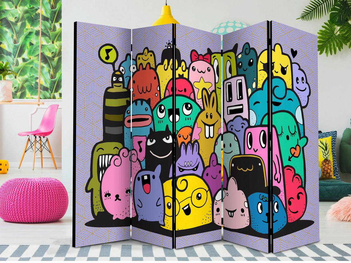 Paravan Monsters I, 5-Delni, Dvostranski - večbarvno, Basics, tekstil/les (225/172/3cm) - artgeist