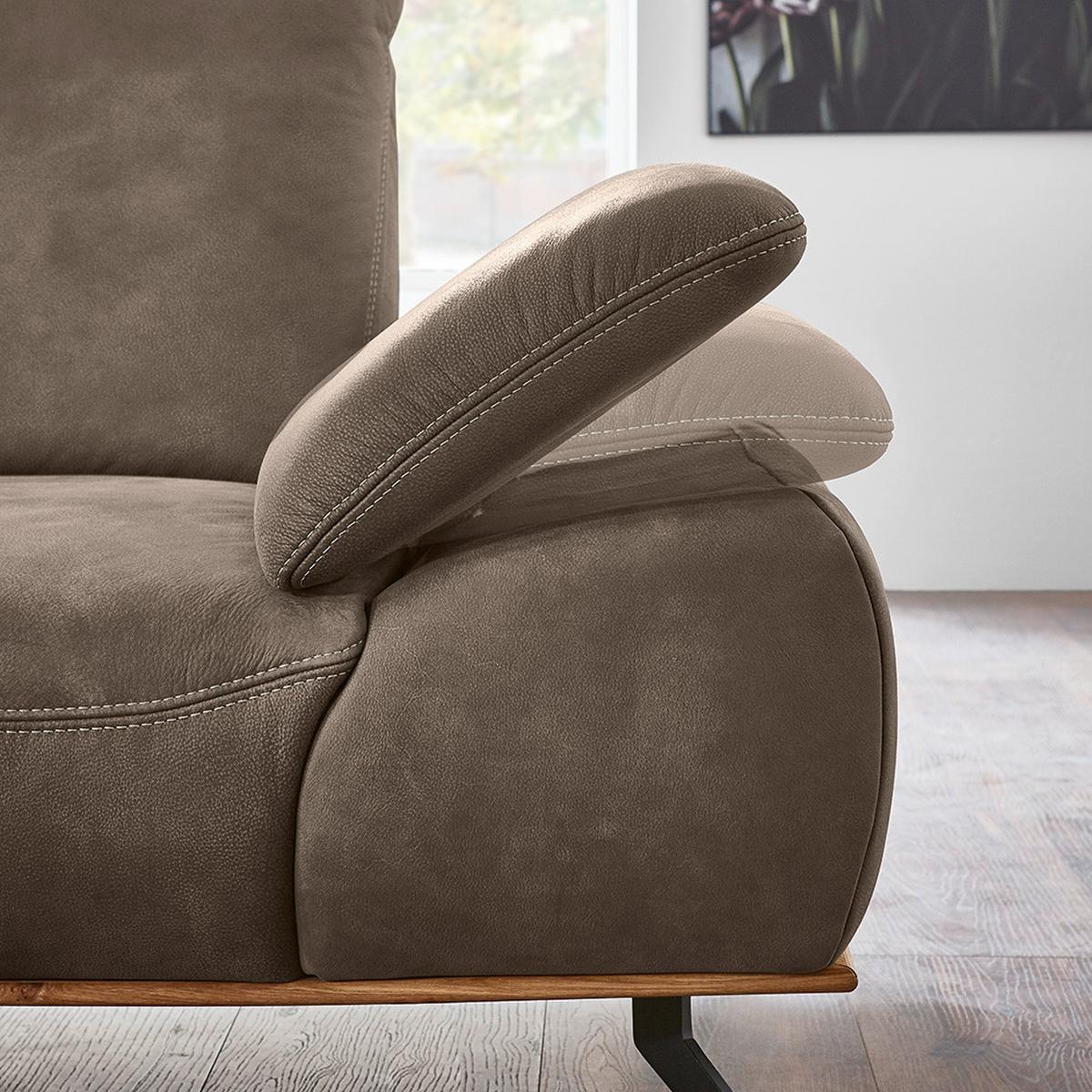 Wohnlandschaft Erling Alufarben - Beige/Alufarben, MODERN, Leder/Metall (187/89/322cm) - Premium Living