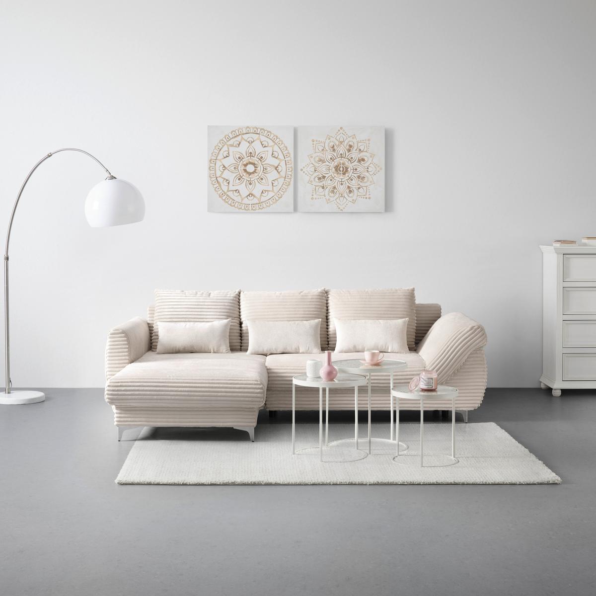 Wohnlandschaft Atlantis Lux Creme - Silberfarben/Goldfarben, LIFESTYLE, Holz/Holzwerkstoff (175/263cm) - Mömax