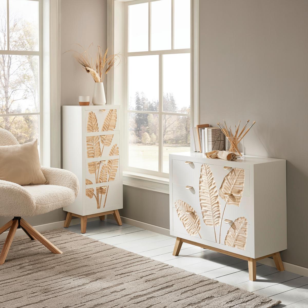Komoda Leafs - bijela/prirodne boje, Lifestyle, drvni materijal/metal (80/76/34cm) - Premium Living