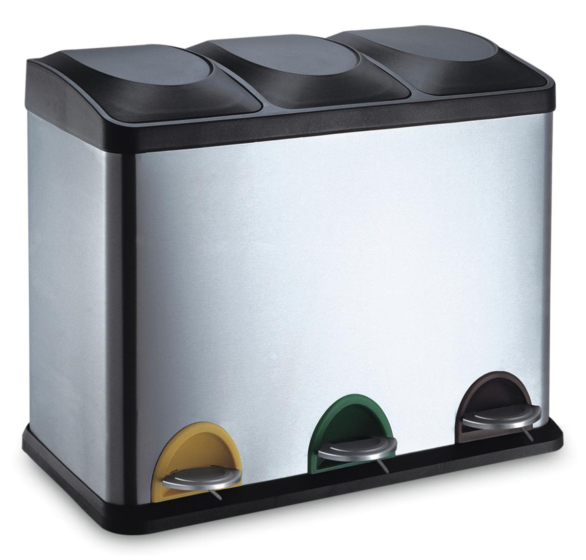 Treteimer Kai in Silberfarben ca. 45l - Silberfarben/Schwarz, KONVENTIONELL, Kunststoff/Metall (61/35/47cm) - Modern Living