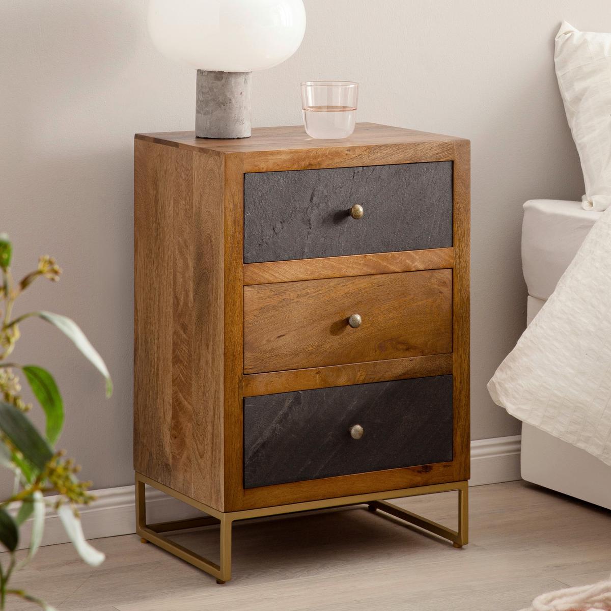 NACHTKÄSTCHEN WL6.767 - Anthrazit/Goldfarben, Lifestyle, Holz/Metall (40/60/30cm) - MID.YOU