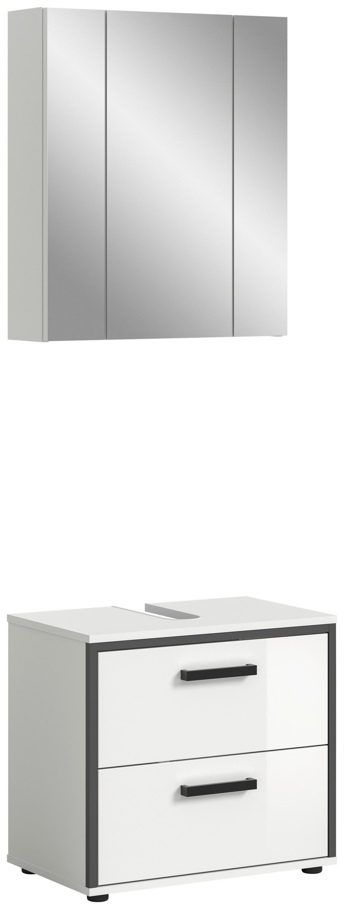 Badezimmer Kojak 2-tlg. Weiß/Anthrazit - Weiß Hochglanz/Schwarz, MODERN, Holzwerkstoff/Kunststoff (60cm) - MID.YOU