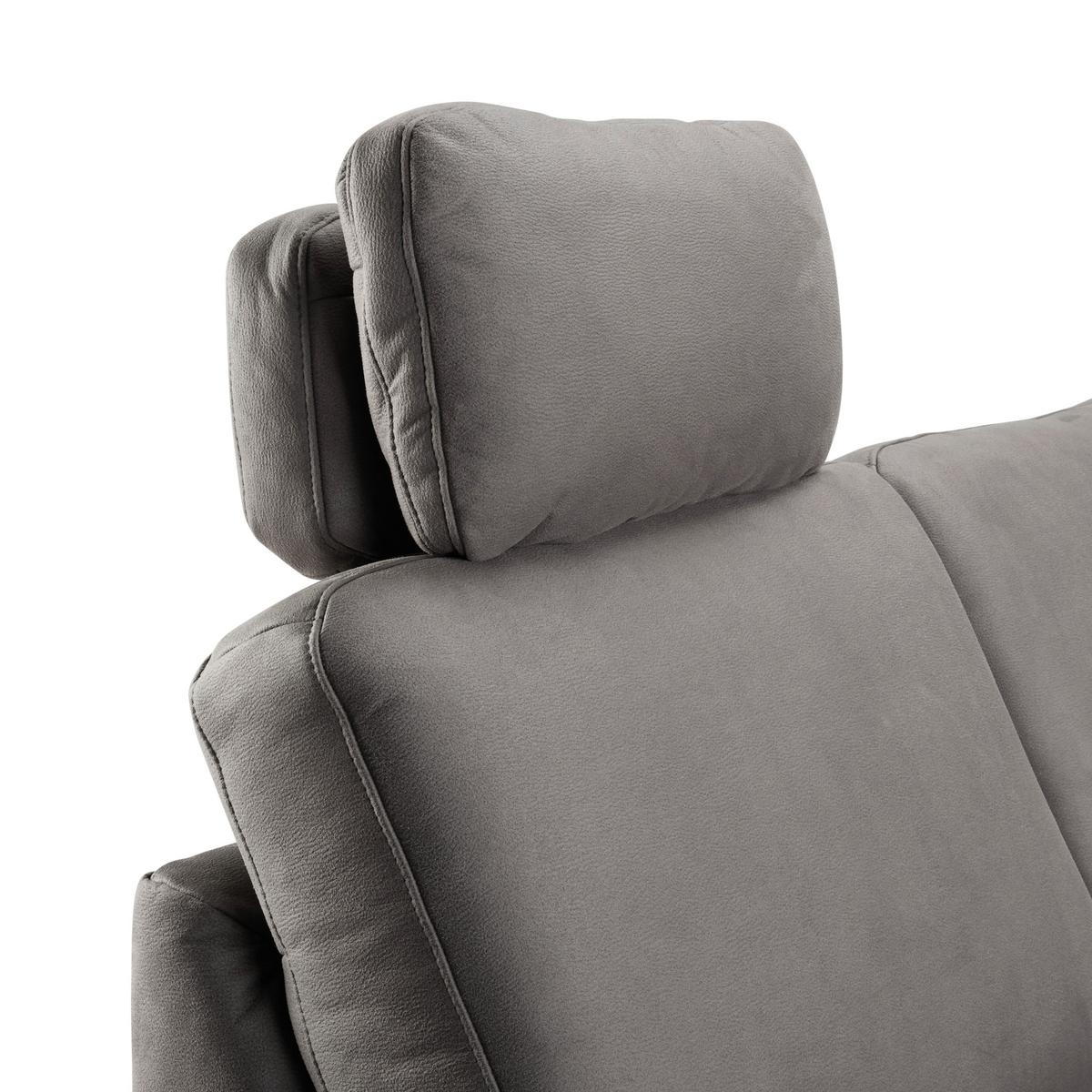 Ecksofa in Anthrazit mit Relaxfunktion - Chromfarben/Beige, Konventionell, Textil/Metall (263/89/220cm) - Premium Living