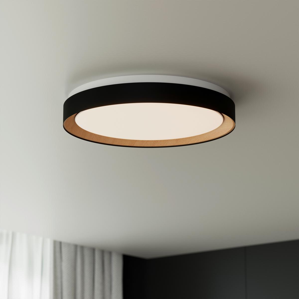 LAMPA SUFITOWA LED NASHVILLE - czarny/kolor dębu sonoma, Basics, tworzywo sztuczne/metal (48/8cm) - Novel