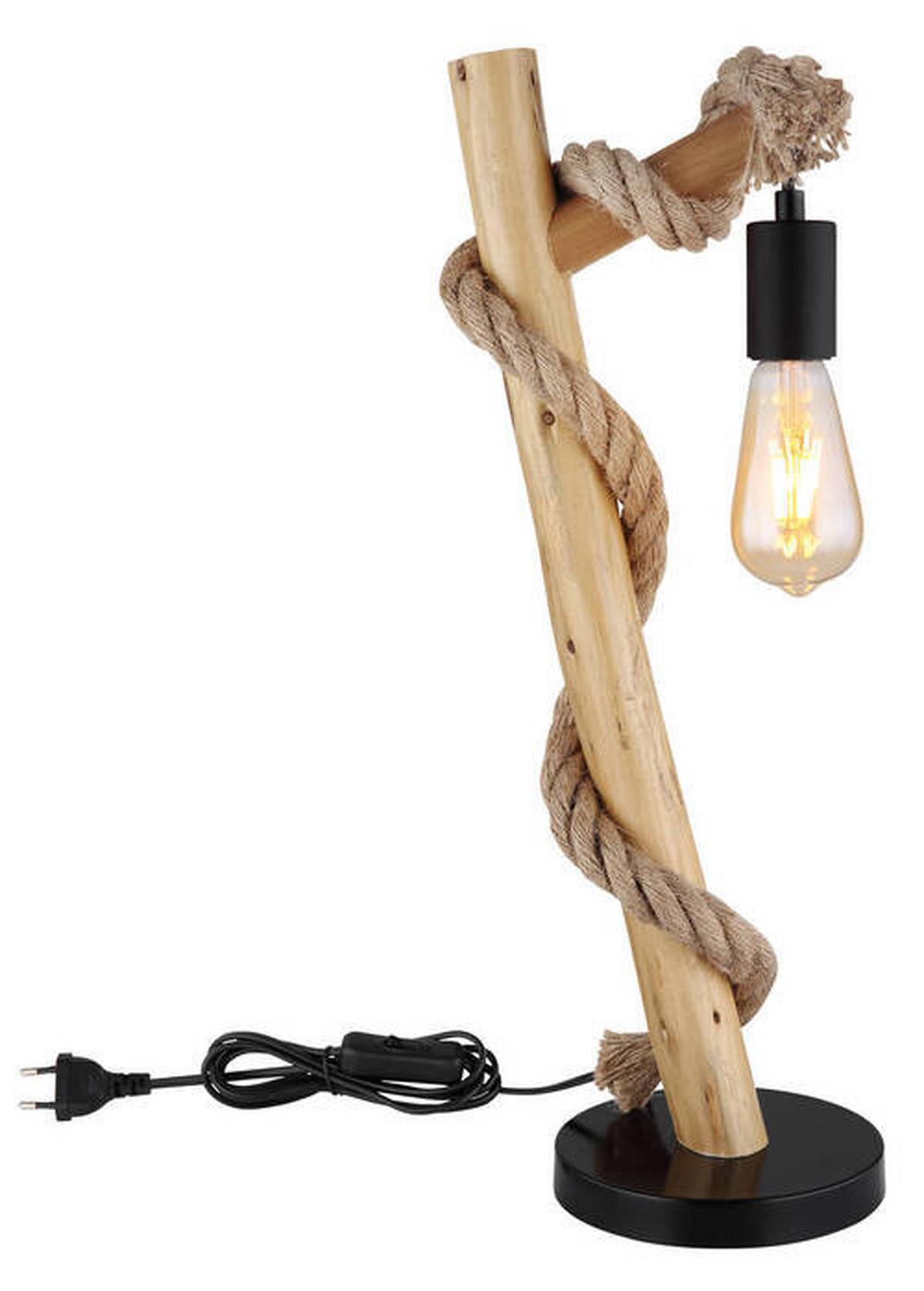 Tischleuchte Ulleu max. 60 Watt - Schwarz/Braun, Natur, Naturmaterialien/Holz (19/16,5/53,5cm) - Globo