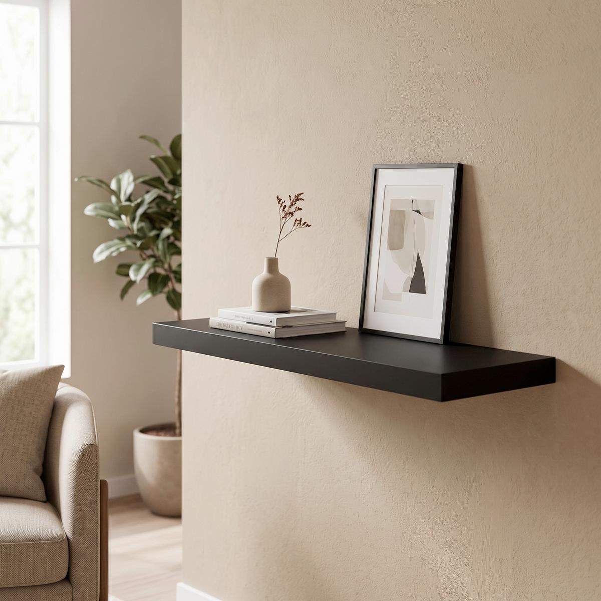 Poliță De Perete Simple - negru, Modern, material pe bază de lemn (80/3,8/23,5cm) - Modern Living