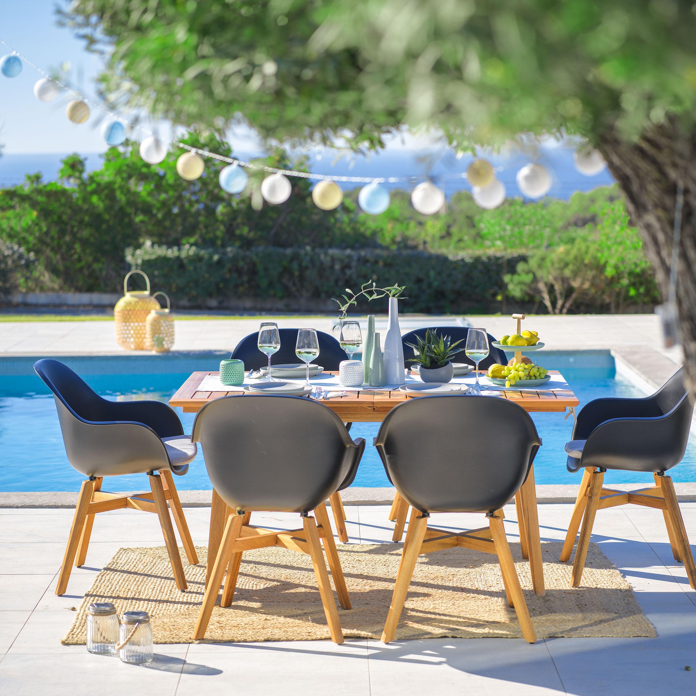 Loungegarnitur Stockholm aus Massiv Holz - Schwarz/Naturfarben, Holz/Kunststoff - Zandiara