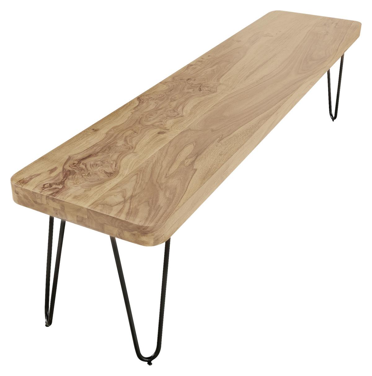 Sitzbank "Bagli", aus Akazie - Schwarz/Akaziefarben, MODERN, Holz/Metall (120/45/40cm) - MID.YOU