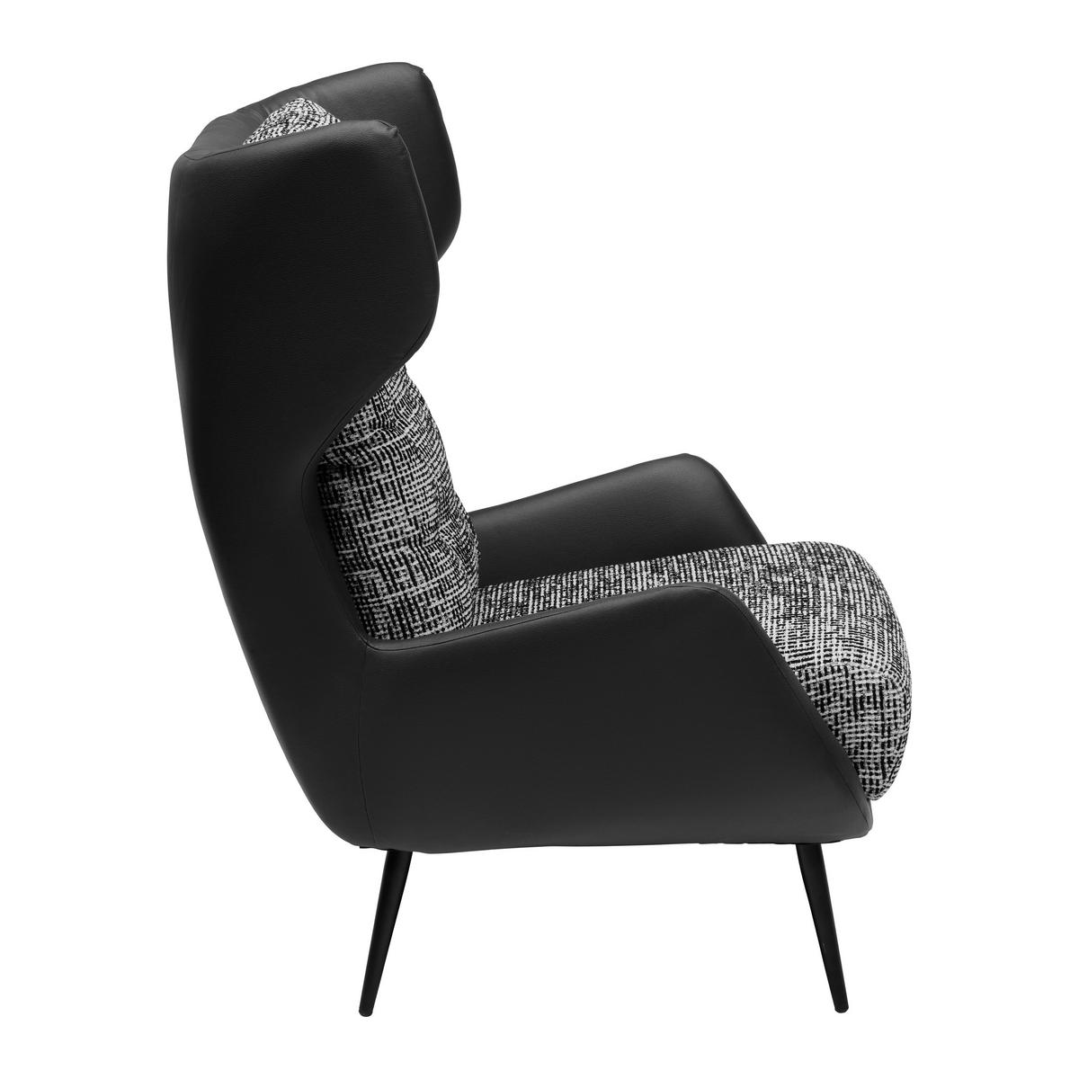 Ohrensessel Somy Chenille/Lederlook - Schwarz/Weiß, MODERN, Textil/Metall (75/111/83cm) - Premium Living