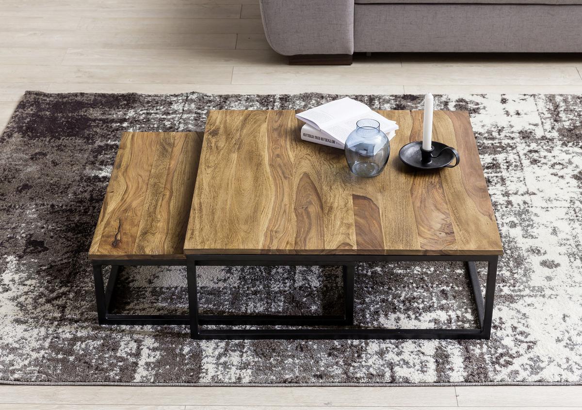 COUCHTISCHSET 2-er Set, aus Sheesham - Sheeshamfarben/Schwarz, Design, Holz/Metall (75/75/27cm) - MID.YOU