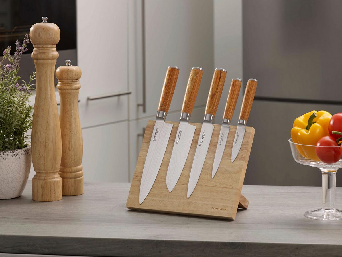 Messerset Damaszener Braun/Silber 6-teilig - Silberfarben/Bernsteinfarben, Basics, Holz/Metall - Echtwerk