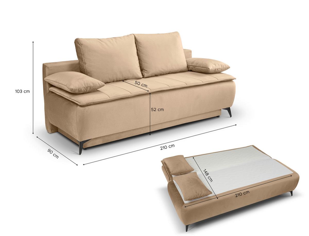 Schlafsofa Sendi Beigebraun - Beigebraun/Schwarz, Basics, Holz/Textil (210/103/90cm) - MID.YOU