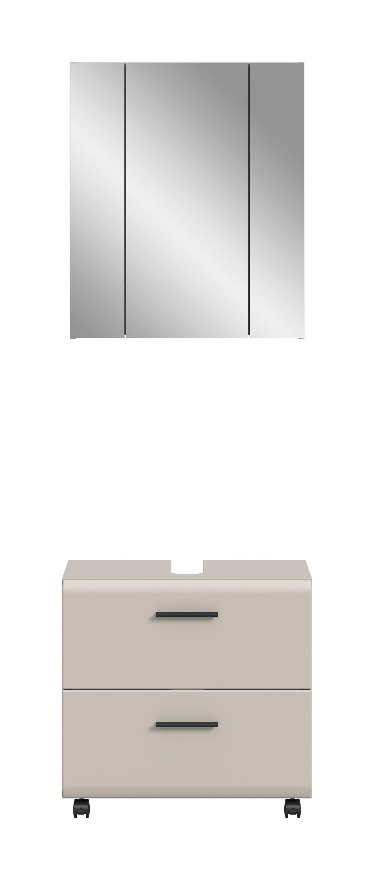 Badezimmer Ice Kaschmir 2-teilig - Kaschmir/Schwarz, Trend, Glas/Holzwerkstoff (60cm) - MID.YOU