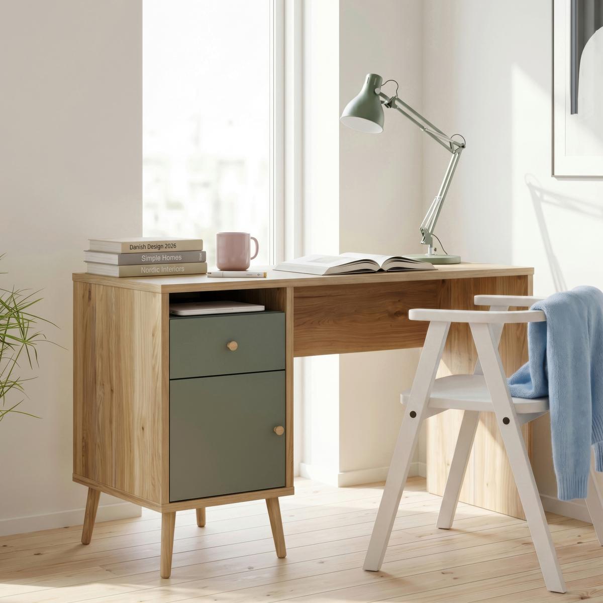 Schreibtisch Whenua Eichefarben/Salbeigrün - Salbeigrün/Eichefarben, KONVENTIONELL, Holz/Holzwerkstoff (120/77/53cm) - Mömax