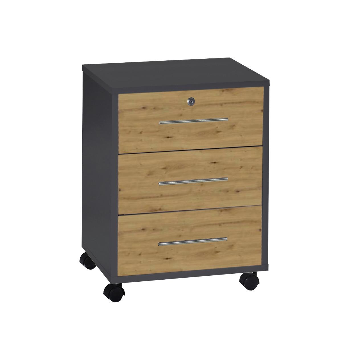 ROLLCONTAINER OFFICE EDITION - Anthrazit/Silberfarben, LIFESTYLE, Holzwerkstoff/Metall (44/58/40cm) - MID.YOU