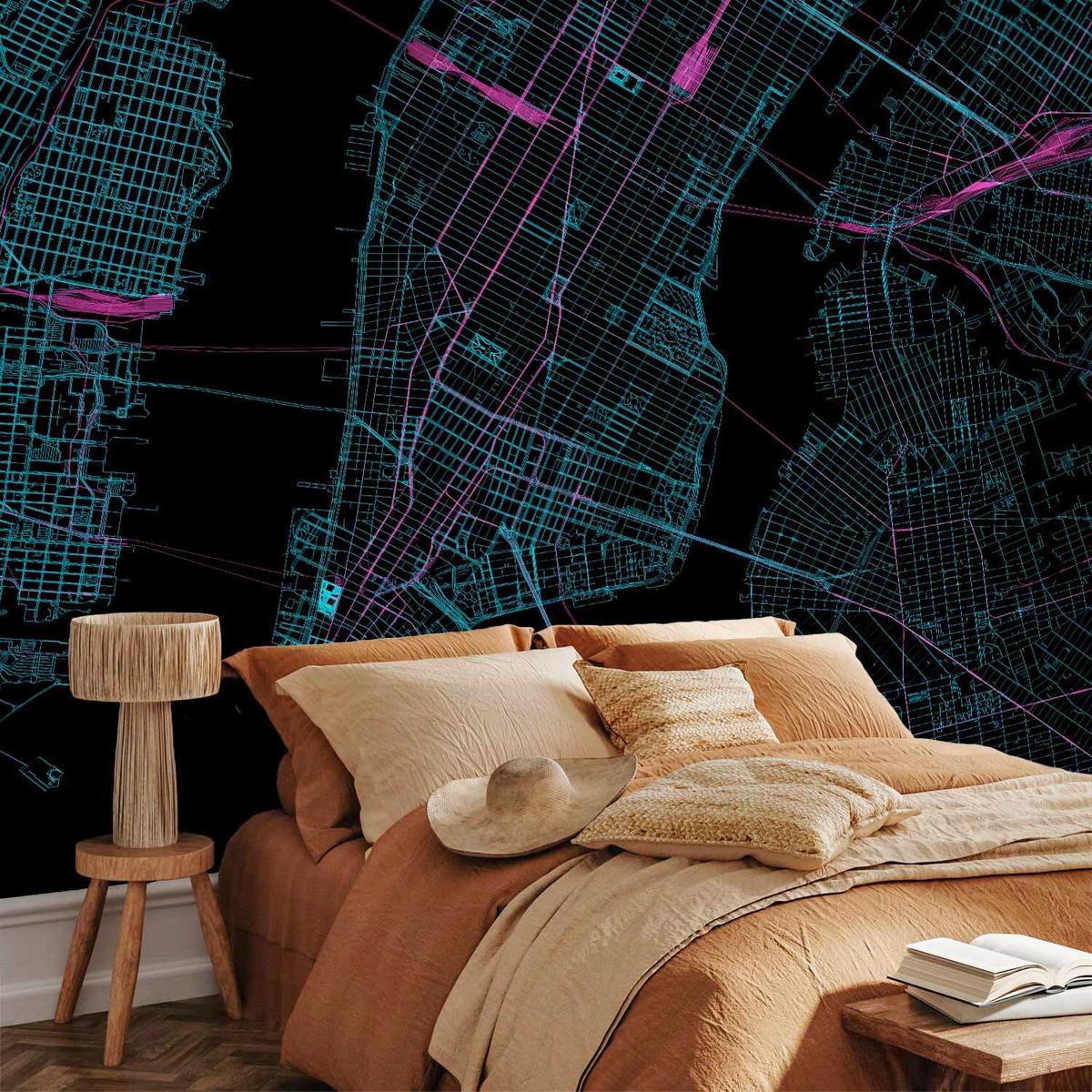 Fototapeta Blue Manhattan, 450x315cm - roza/turkizna, Trendi, tekstil (450/315cm) - artgeist