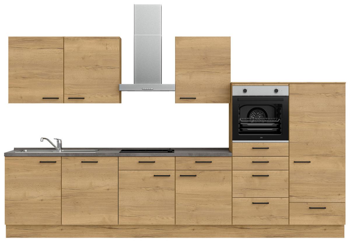 Küchenblock Structura Low m. Geräten Eiche - Schieferfarben/Eichefarben, MODERN, Holzwerkstoff/Metall (360cm) - Nobilia