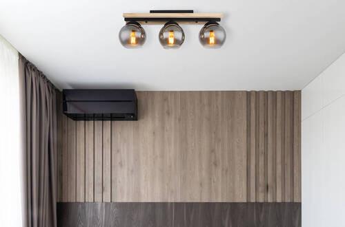 Deckenleuchte Conni Naturfarben/Schwarz max.25Watt - Schwarz/Naturfarben, Natur, Glas/Holz (60/15/20,5cm) - Globo