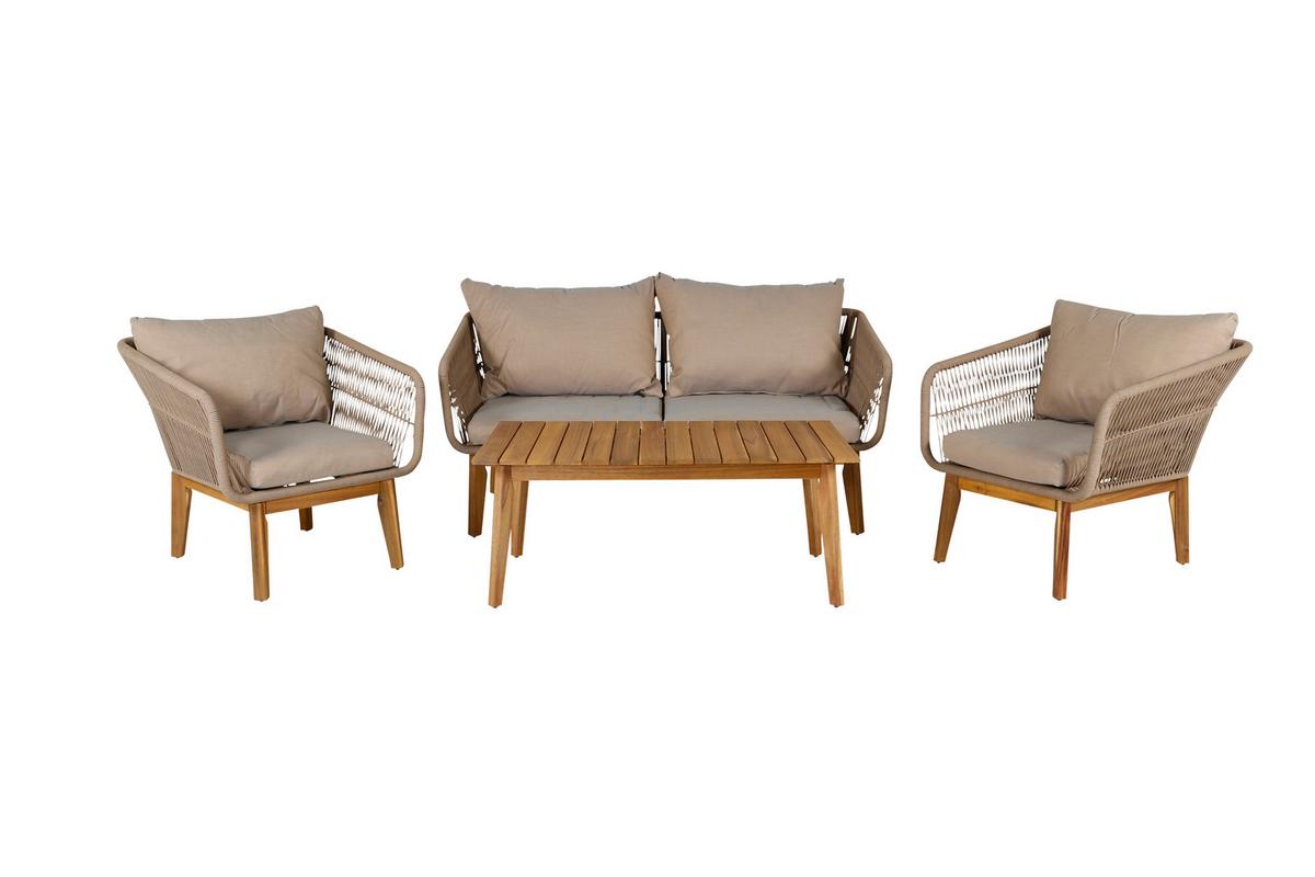 LOUNGEGARNITUR CHANIA - Beige/Akaziefarben, KONVENTIONELL, Holz/Textil (164/75null) - Gardenson