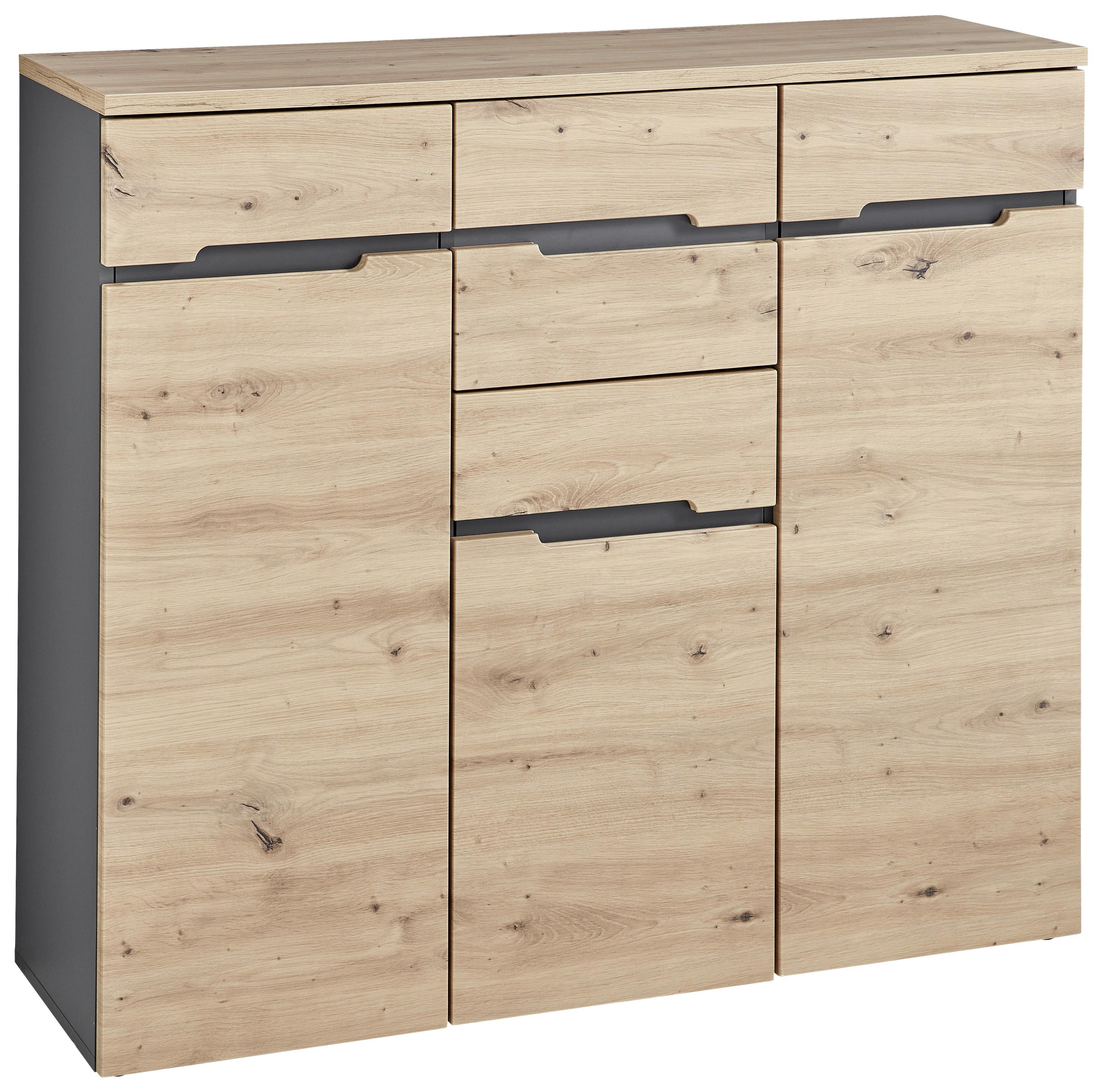Kommode in Graphitfarben/Eiche Artisan - Silberfarben/Graphitfarben, Modern, Holzwerkstoff (120/107/38cm) - Mömax