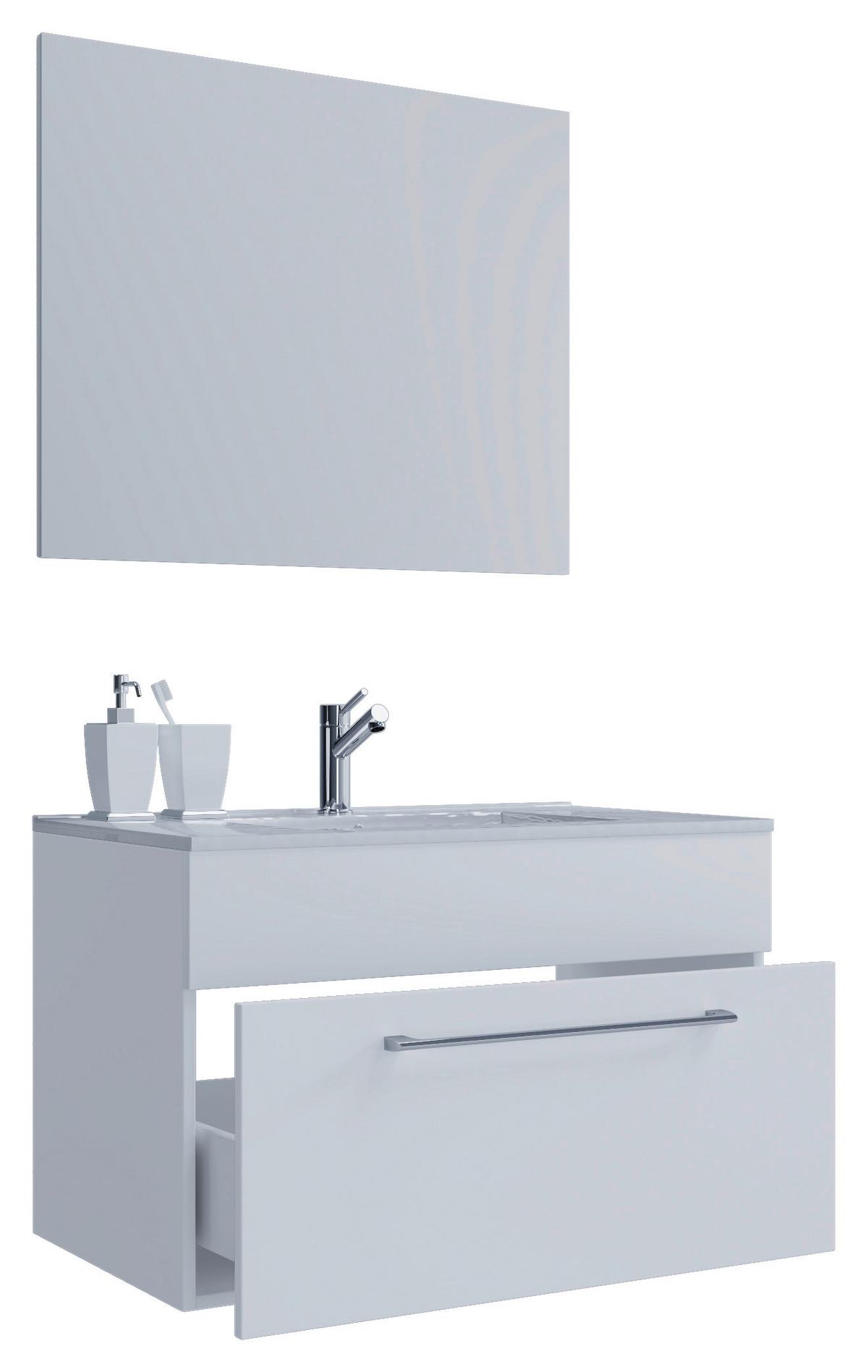 Kopalnica Badinos, Bela - bela/barve aluminija, Moderno, kovina/leseni material (60cm) - MID.YOU