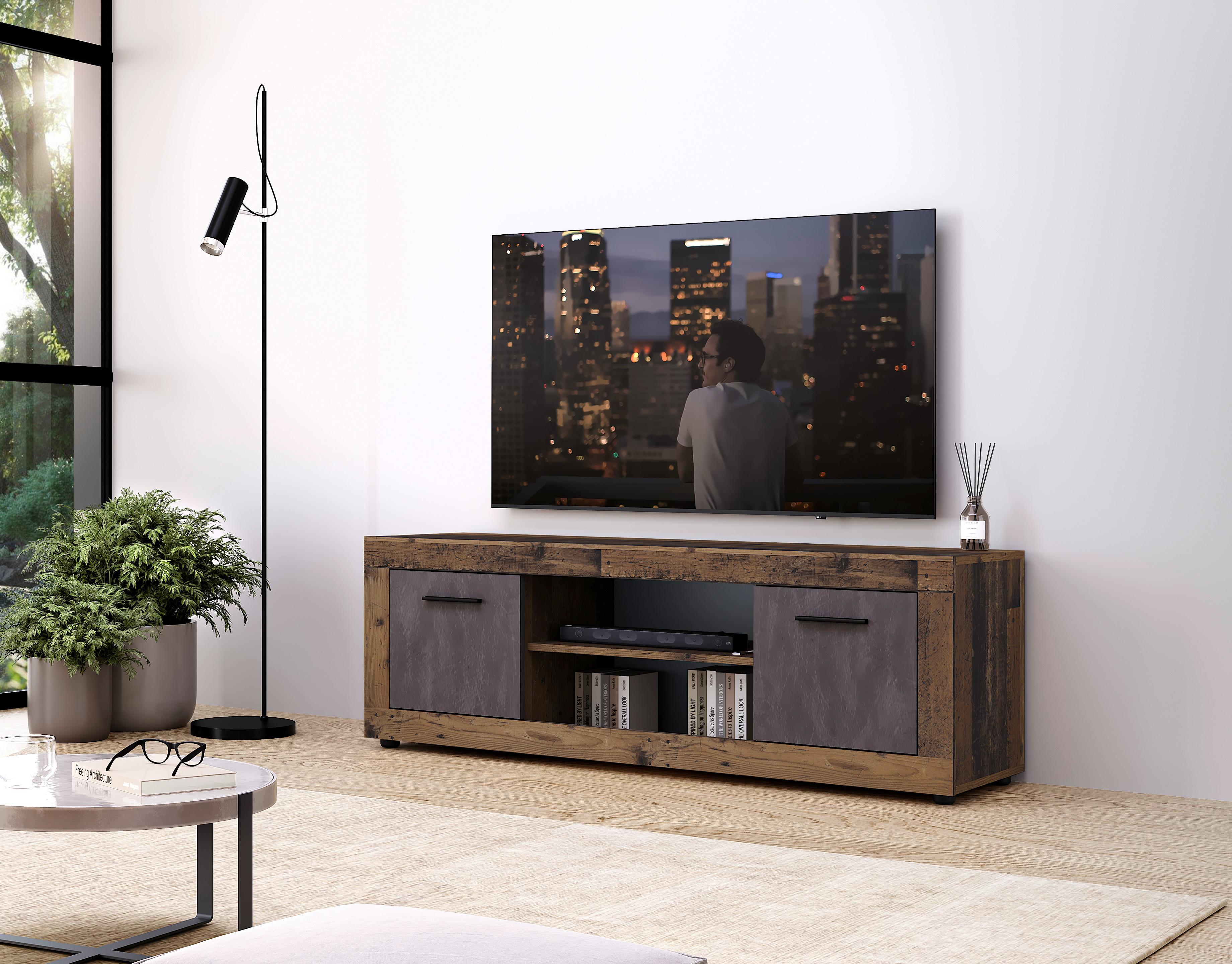 Nizka Omarica Luna, Antracit, Stari Hrast - stari hrast/črna, Design, umetna masa/leseni material (140/48/40cm) - Modern Living