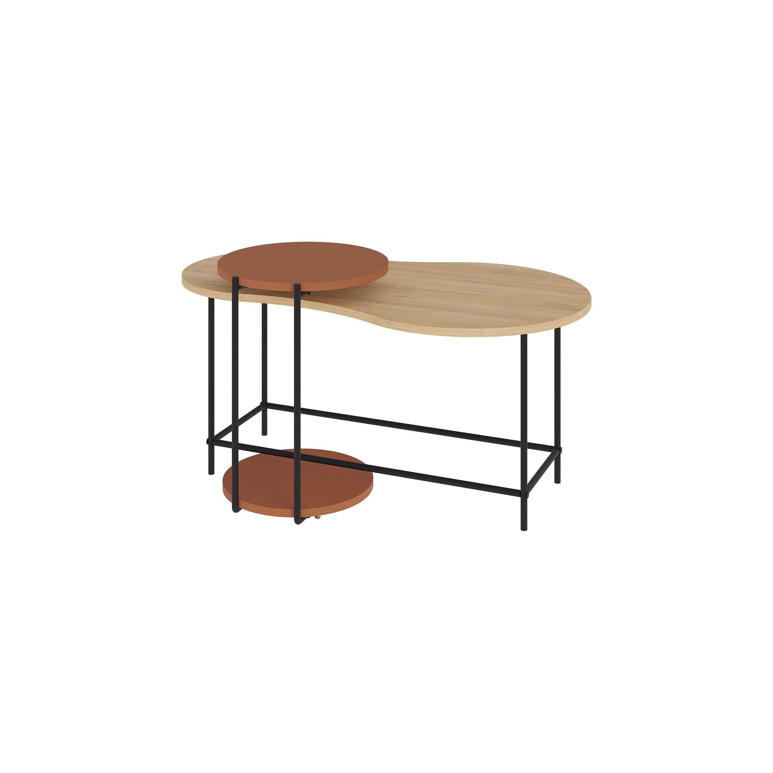 Klubska Miza Cuddle, Barva Hrasta, Oranžna - barve hrasta/temno oranžna, Design, kovina/leseni material (102/58/47cm) - Livetastic