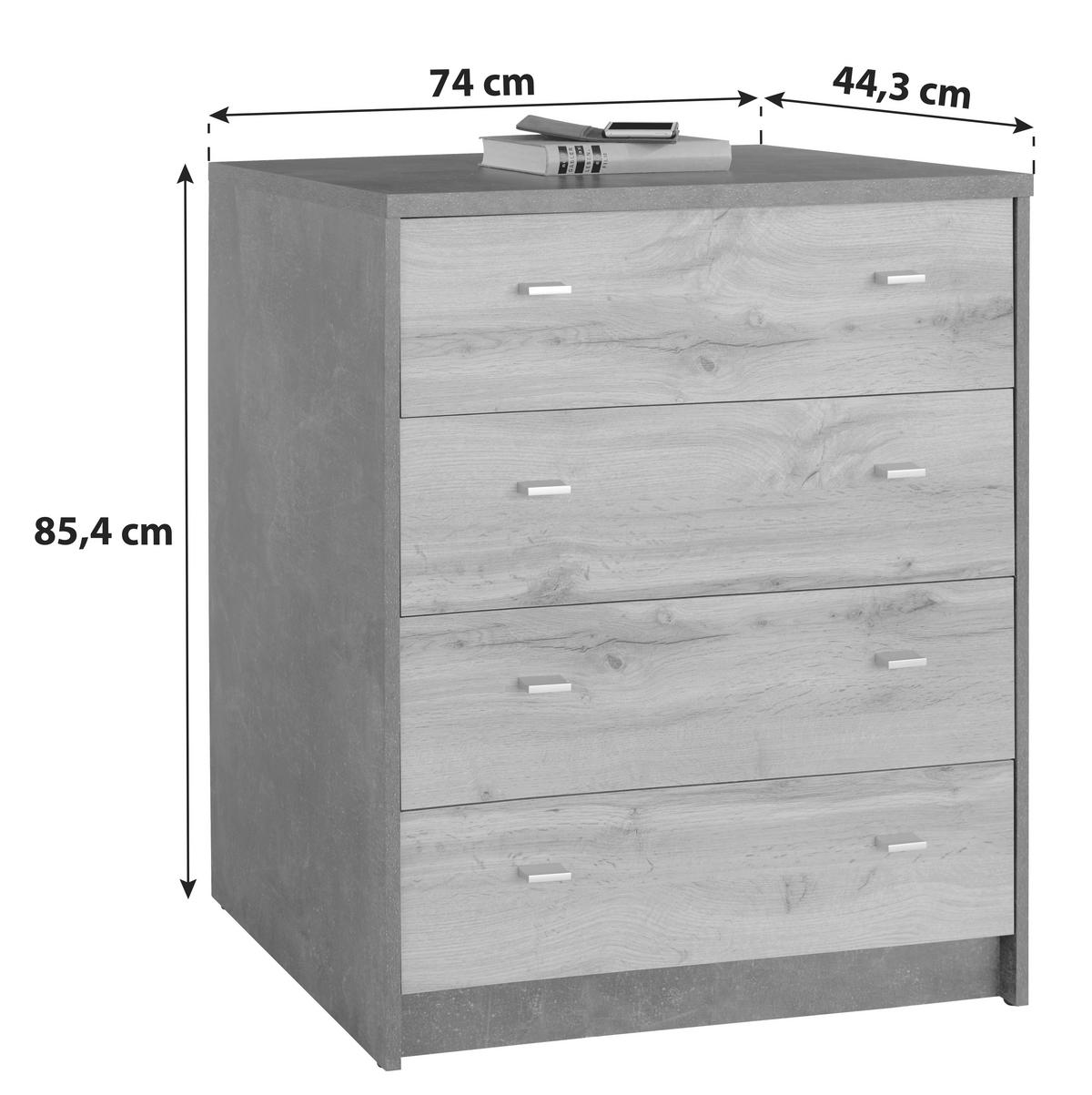 Komoda 4-You Yuk06 - siva/barve hrasta, Moderno, leseni material (74/85.4/44.3cm) - Mömax